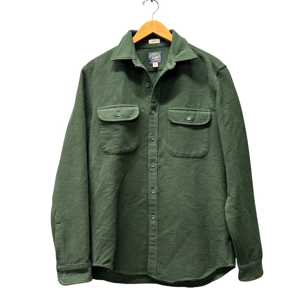 J.Crew Heavyweight Chamois Work Shirt Mens Medium Classic Fit Green Flannel
